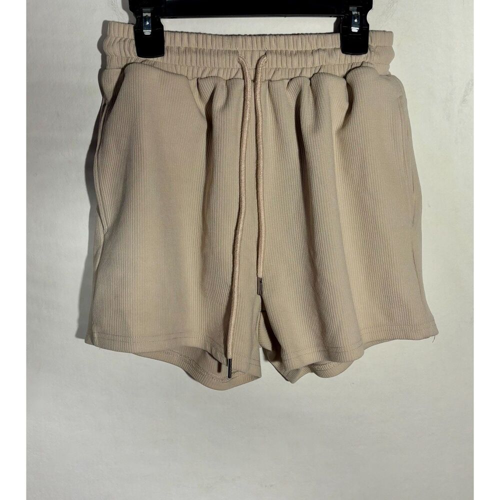 SHEIN Women's Ribbed Shorts Size XS 2 Beige Tan Drawstring Elastic Waist Pockets